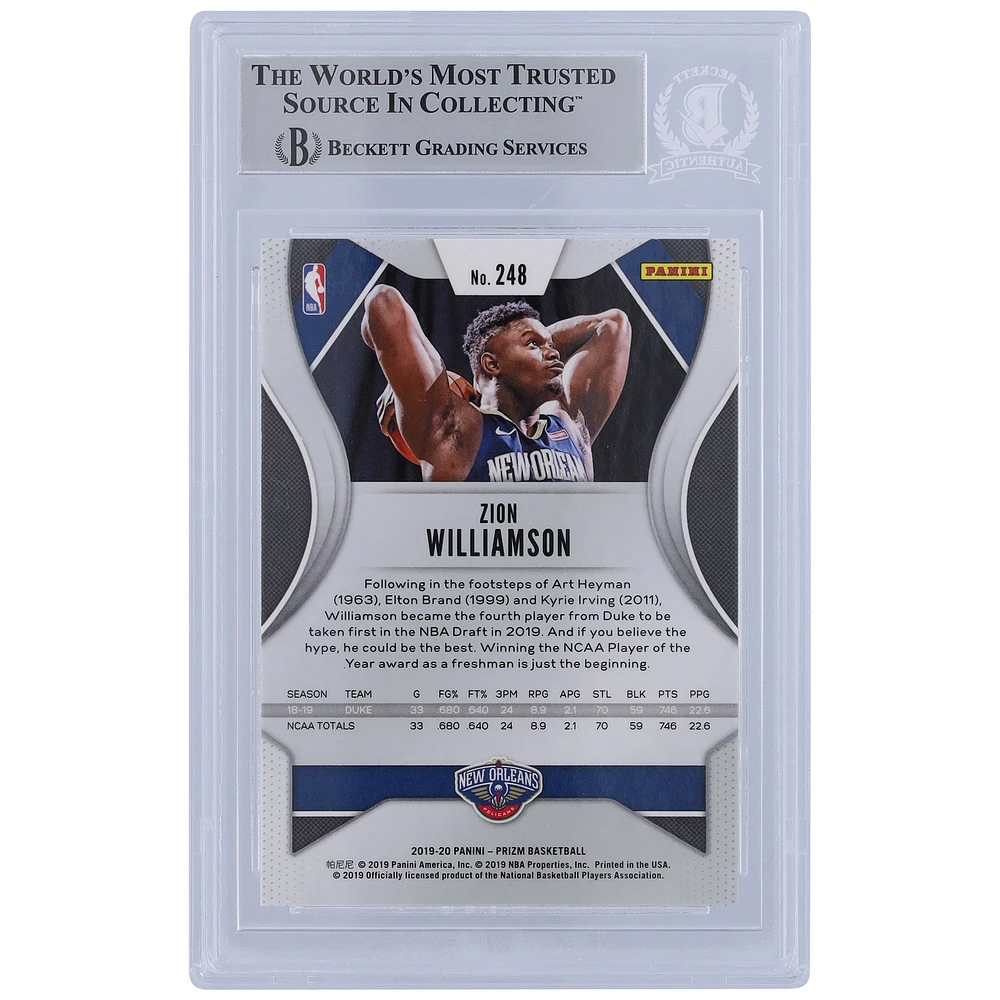 Zion Williamson New Orleans Pelicans Autographed 2019-20 Panini Prizm #248 Beckett Fanatics Witnessed Authenticated Rookie Card