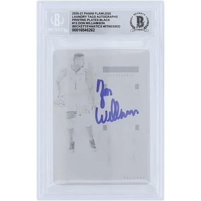 Zion Williamson New Orleans Pelicans Autographed 2020-21 Panini Flawless Laundry Tags Black Printing Plate #13 #1/1 Beckett Fanatics Witnessed Authenticated 10 Card 