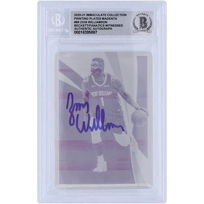 Zion Williamson New Orleans Pelicans Autographed 2020-21 Panini Immaculate Collection Magenta Printing Plate #88 #1/1 Beckett Fanatics Witnessed Authenticated 10 Card 