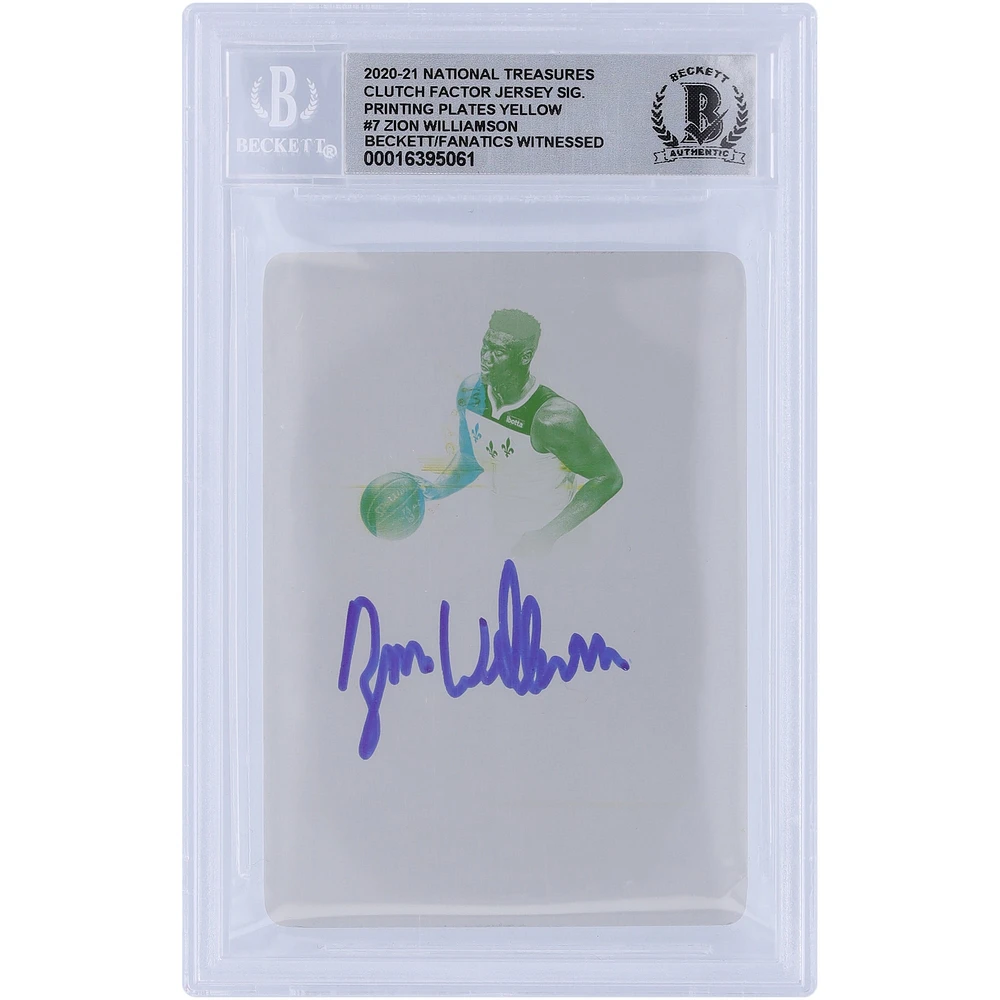 Zion Williamson New Orleans Pelicans Autographed 2020-21 Panini National Treasures Clutch Floor Jersey Sig Yellow Printing Plate #7 #1/1 Beckett Fanatics Witnessed Authenticated 10 Card 