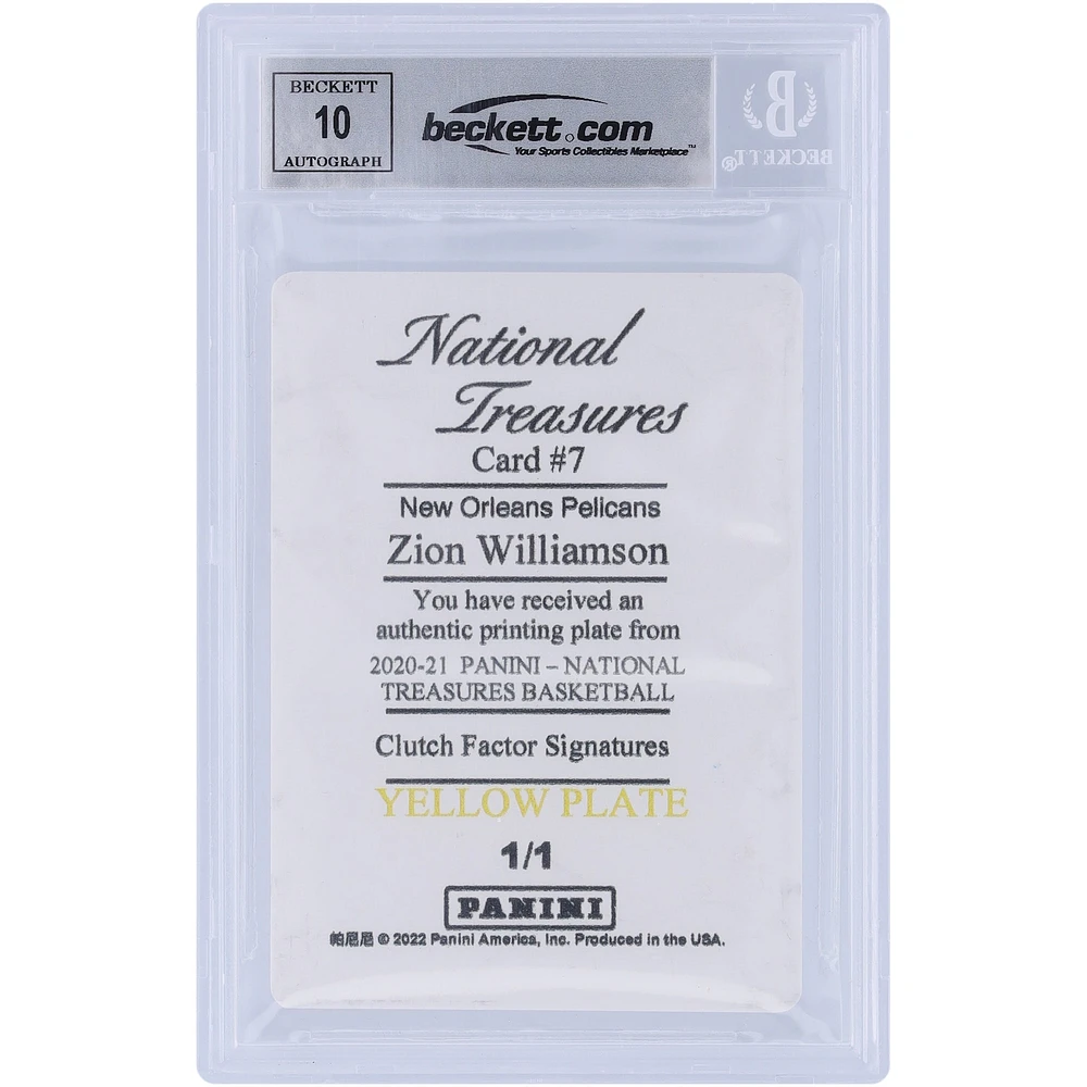 Zion Williamson New Orleans Pelicans Autographed 2020-21 Panini National Treasures Clutch Floor Jersey Sig Yellow Printing Plate #7 #1/1 Beckett Fanatics Witnessed Authenticated 10 Card 