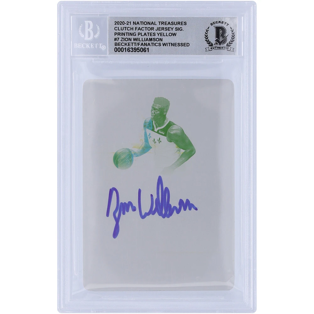 Zion Williamson New Orleans Pelicans Autographed 2020-21 Panini National Treasures Clutch Floor Jersey Sig Yellow Printing Plate #7 #1/1 Beckett Fanatics Witnessed Authenticated 10 Card