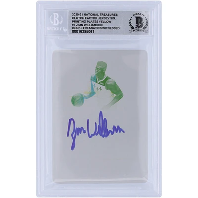 Zion Williamson New Orleans Pelicans Autographed 2020-21 Panini National Treasures Clutch Floor Jersey Sig Yellow Printing Plate #7 #1/1 Beckett Fanatics Witnessed Authenticated 10 Card 