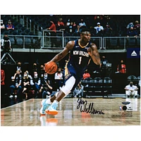 Zion Williamson New Orleans Pelicans Autographed 8" x 10" Dribbling In Navy Jersey Photograph