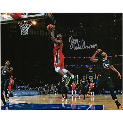 Zion Williamson New Orleans Pelicans Autographed 8" x 10" Going Up vs. New York Knicks Photograph