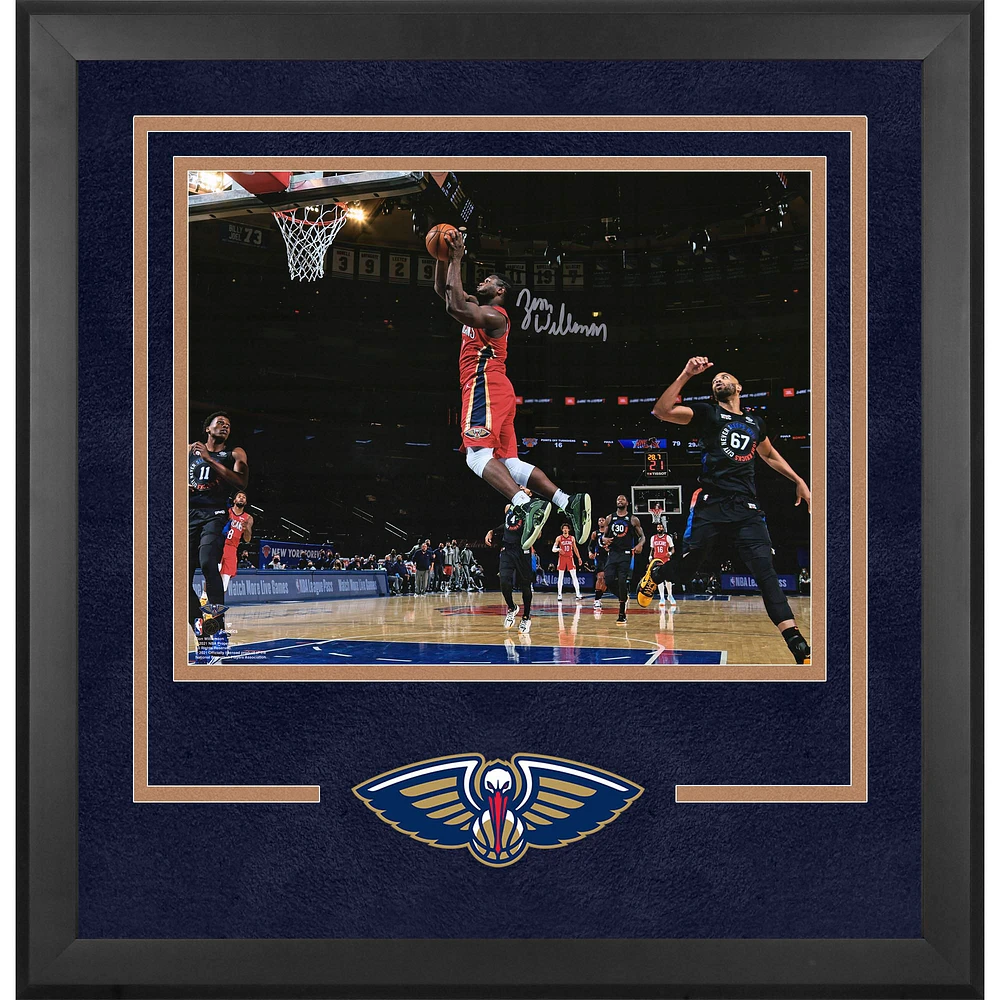 Zion Williamson New Orleans Pelicans Autographed Deluxe Framed 16'' x 20'' Going Up vs. New York Knicks Photograph