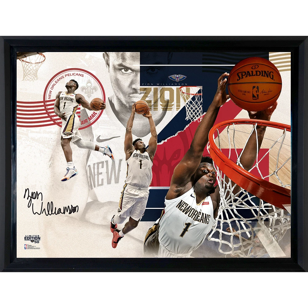 Zion Williamson New Orleans Pelicans Autographed Framed 52" x 40" Air Mail Photograph with NBA Basketball Mounted on Frame - Limited Edition of 50