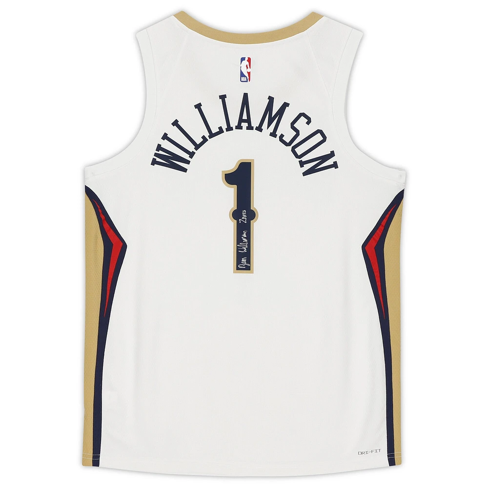Zion Williamson New Orleans Pelicans Autographed White Nike Swingman Jersey with ''Zanos'' Inscription