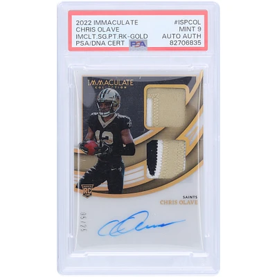 Chris Olave New Orleans Saints Autographié 2022 Panini Immaculate Collection Dual 3 Color Relic #ISP-COL #5/25 PSA Authenticated 9 Rookie Card