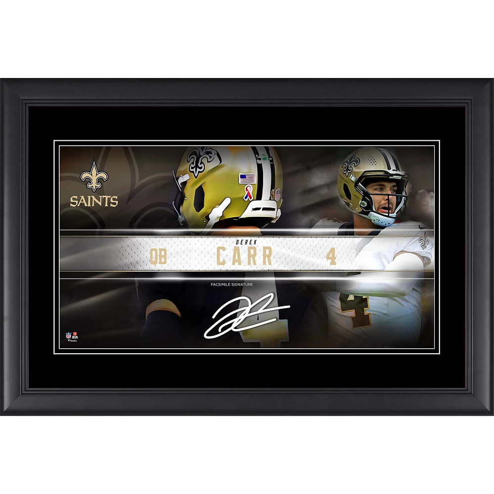 Collage de plaques signalétiques de joueurs encadrées Derek Carr New Orleans Saints 10" x 18"