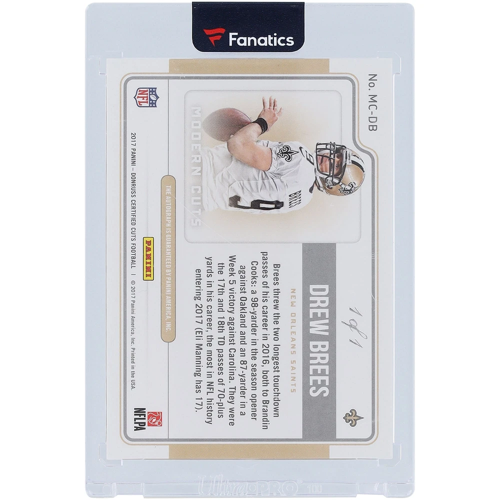 Carte Panini certifiée 2017 autographiée par Drew Brees des Saints de la Nouvelle-Orléans #MC-DB #1/1