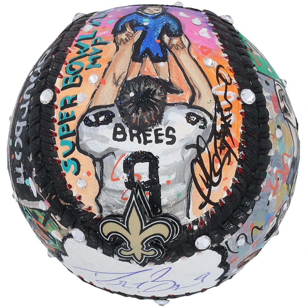 Ballon de baseball autographié par Drew Brees des New Orleans Saints - Illustration de Charles Fazzino - WN55913419