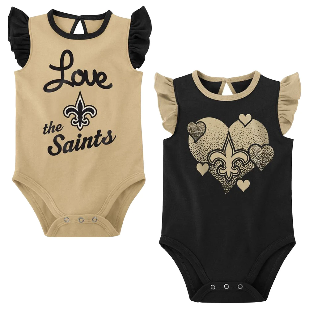 Lot de 2 bodys New Orleans Saints Spread the Love pour nouveau-nés et bébés noirs/dorés