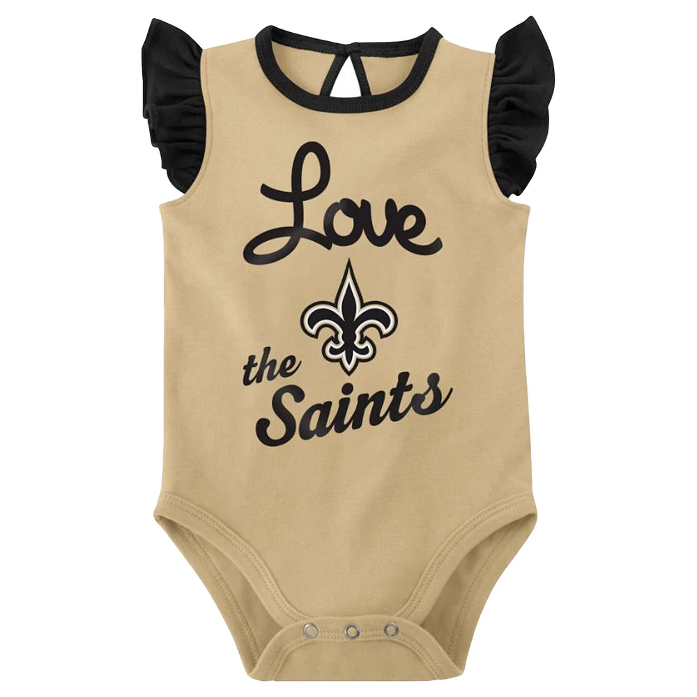 Lot de 2 bodys New Orleans Saints Spread the Love pour nouveau-nés et bébés noirs/dorés