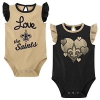 Lot de 2 bodys New Orleans Saints Spread the Love pour nouveau-nés et bébés noirs/dorés