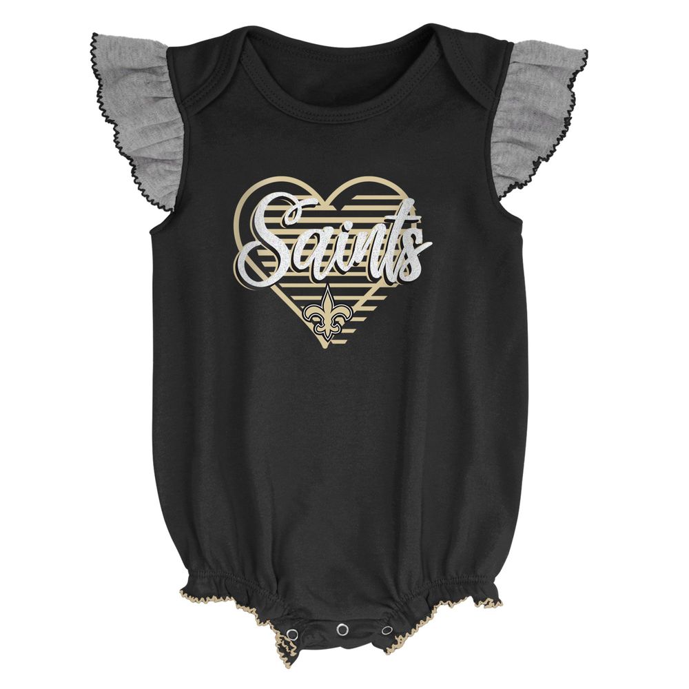 Girls Newborn & Infant Black/Heathered Gray New Orleans Saints All The Love Bodysuit Bib Booties Set