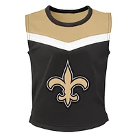 Ensemble deux pièces de pom-pom girl noir New Orleans Saints Spirit pour filles d'âge préscolaire avec bloomers