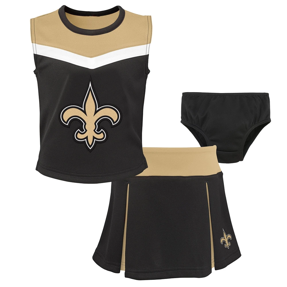 Ensemble deux pièces de pom-pom girl noir New Orleans Saints Spirit pour filles d'âge préscolaire avec bloomers