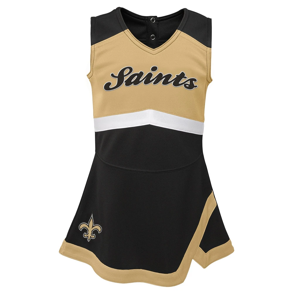 Girls Preschool Black New Orleans Saints Robe pull deux pièces Cheer Captain avec Bloomer