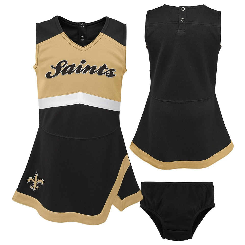 Girls Toddler Black New Orleans Saints Cheer Captain Dress with Bloomers