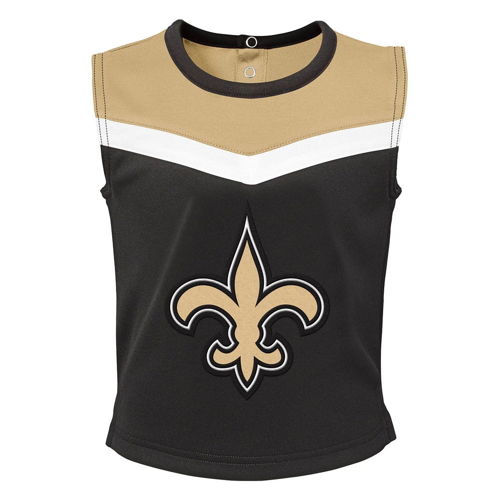 Ensemble de pom-pom girl deux pièces avec bloomers pour filles New Orleans Saints Spirit Cheer noir