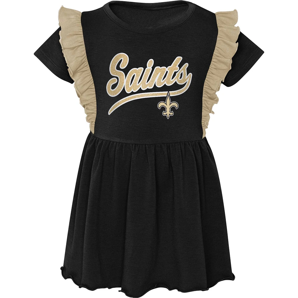 Robe noire à manches courtes en trois mélanges Too Cute New Orleans Saints pour fille