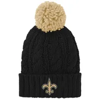 Bonnet en tricot à revers torsadé New Orleans Saints Team noir pour fille avec pompon