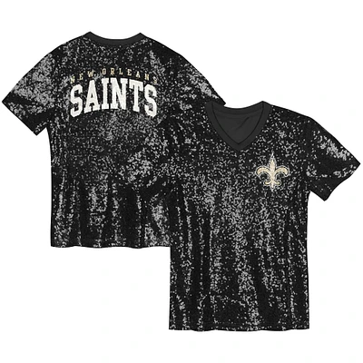 Haut à col en V sequins et inscription New Orleans Saints pour jeunes filles, noir