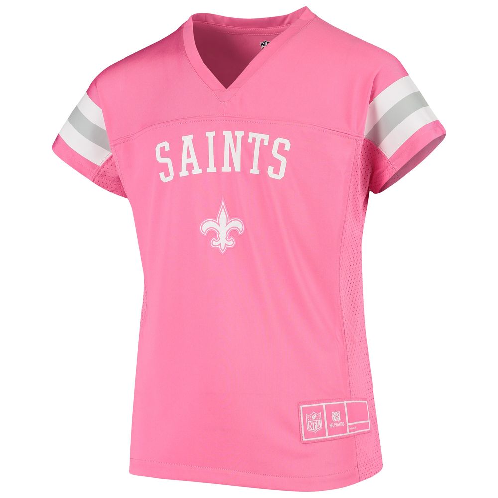 Drew Brees New Orleans Saints Girls Youth Fashion Fan Gear V-Neck T-Shirt -  Pink