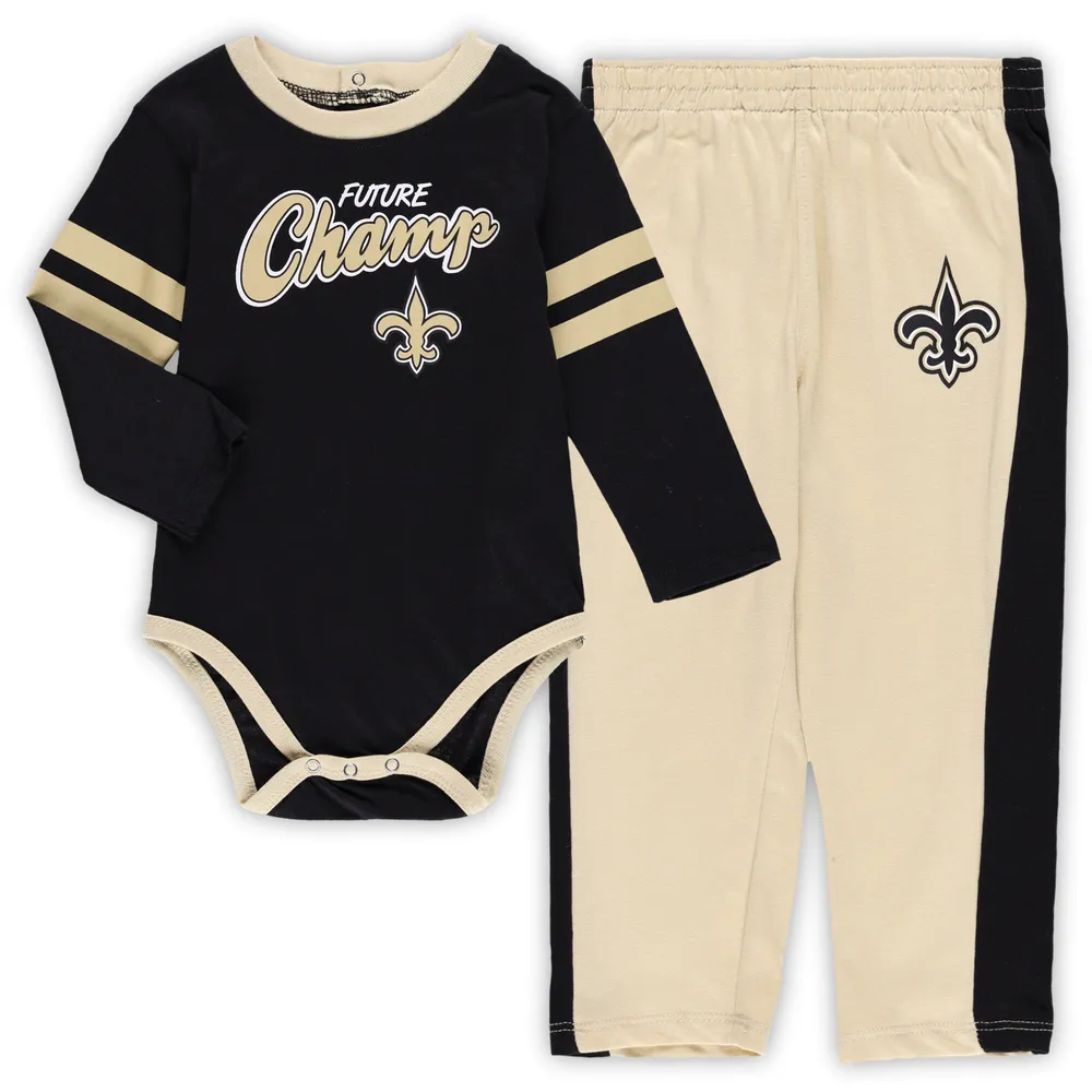 Newborn & Infant Drew Brees Black/Gold/Heathered Gray New Orleans Saints  Name & Number Three-Pack Bodysuit Set