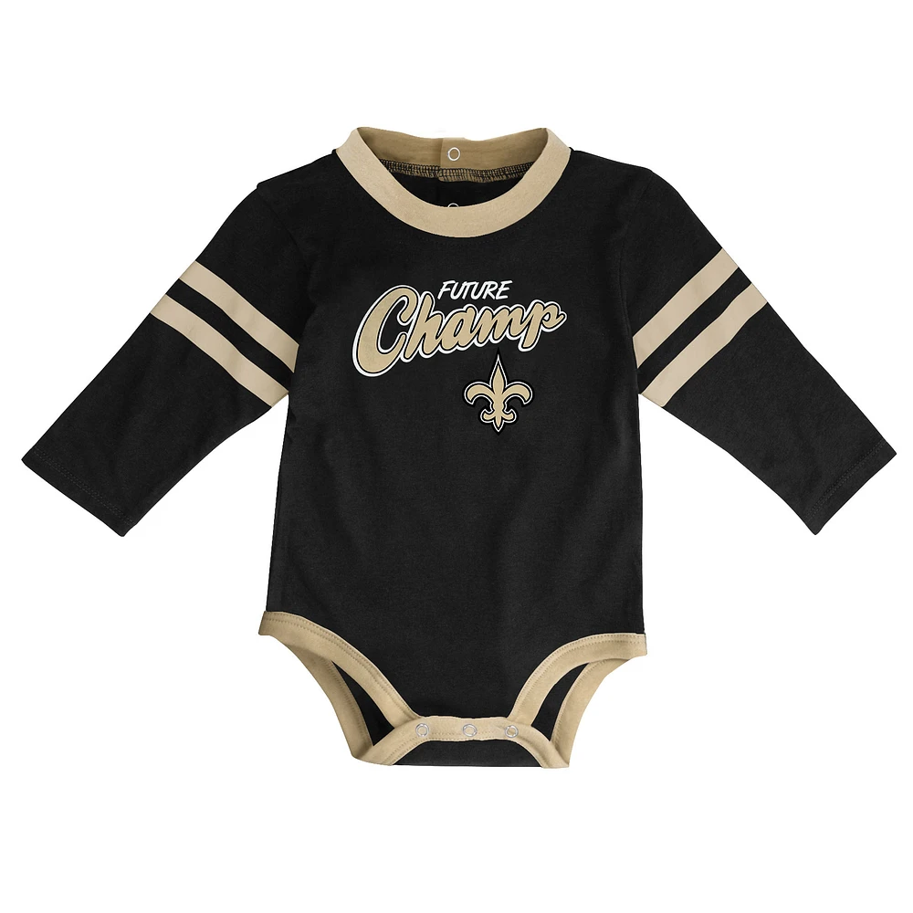 Infant Black/Gold New Orleans Saints Little Kicker - Long Sleeve Bodysuit & Pants Set