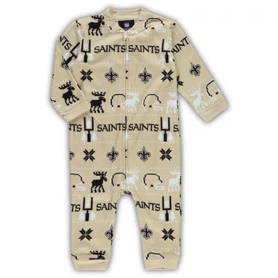 New Orleans Saints Infant Banded Long Sleeve Holiday Pajamas Full-Zip Jumper - Vegas Gold