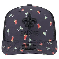 Casquette extensible à boutons-pression New Era bleu marine/noir New Orleans Saints Adventure Drinks Pattern 9SEVENTY pour homme