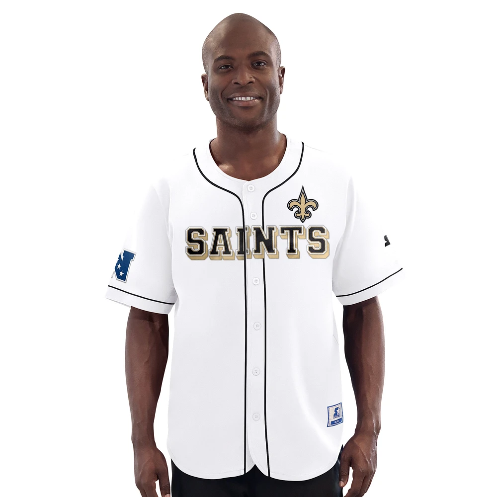 Men's Starter White New Orleans Saints Relay Full-Button Baseball Jersey