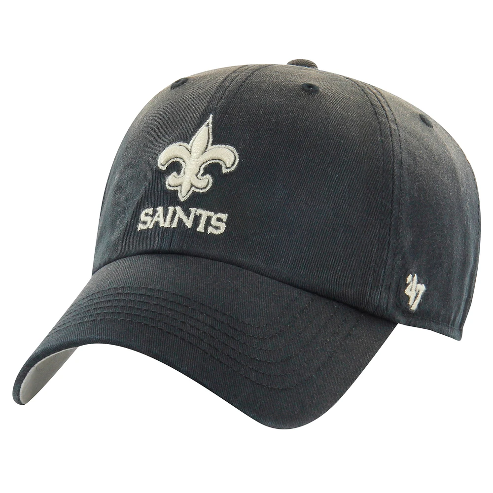 Men's '47  Black New Orleans Saints Dusted Relaxed Clean Up Adjustable Hat