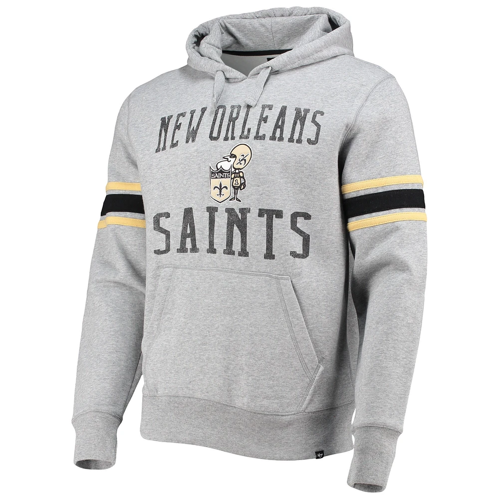 Sweat à capuche double bloc Throwback New Orleans Saints '47 gris chiné pour homme