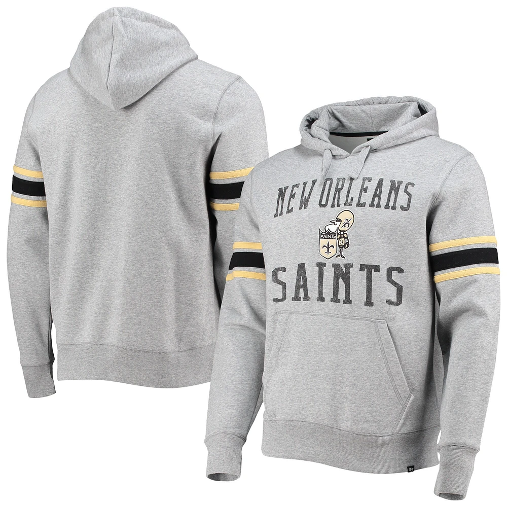 Sweat à capuche double bloc Throwback New Orleans Saints '47 gris chiné pour homme