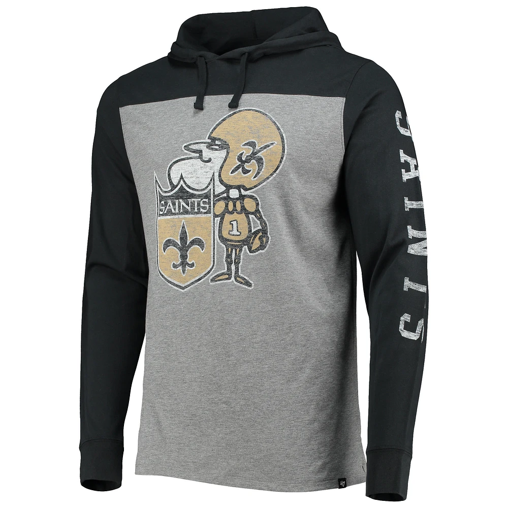 Men's '47 Heathered Gray New Orleans Saints Franklin Wooster Throwback Long Sleeve Hoodie T-Shirt