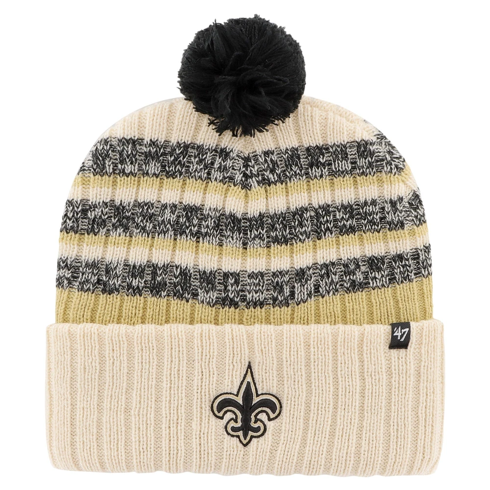 Bonnet en tricot à revers '47 Natural New Orleans Saints Tavern pour hommes avec pompon