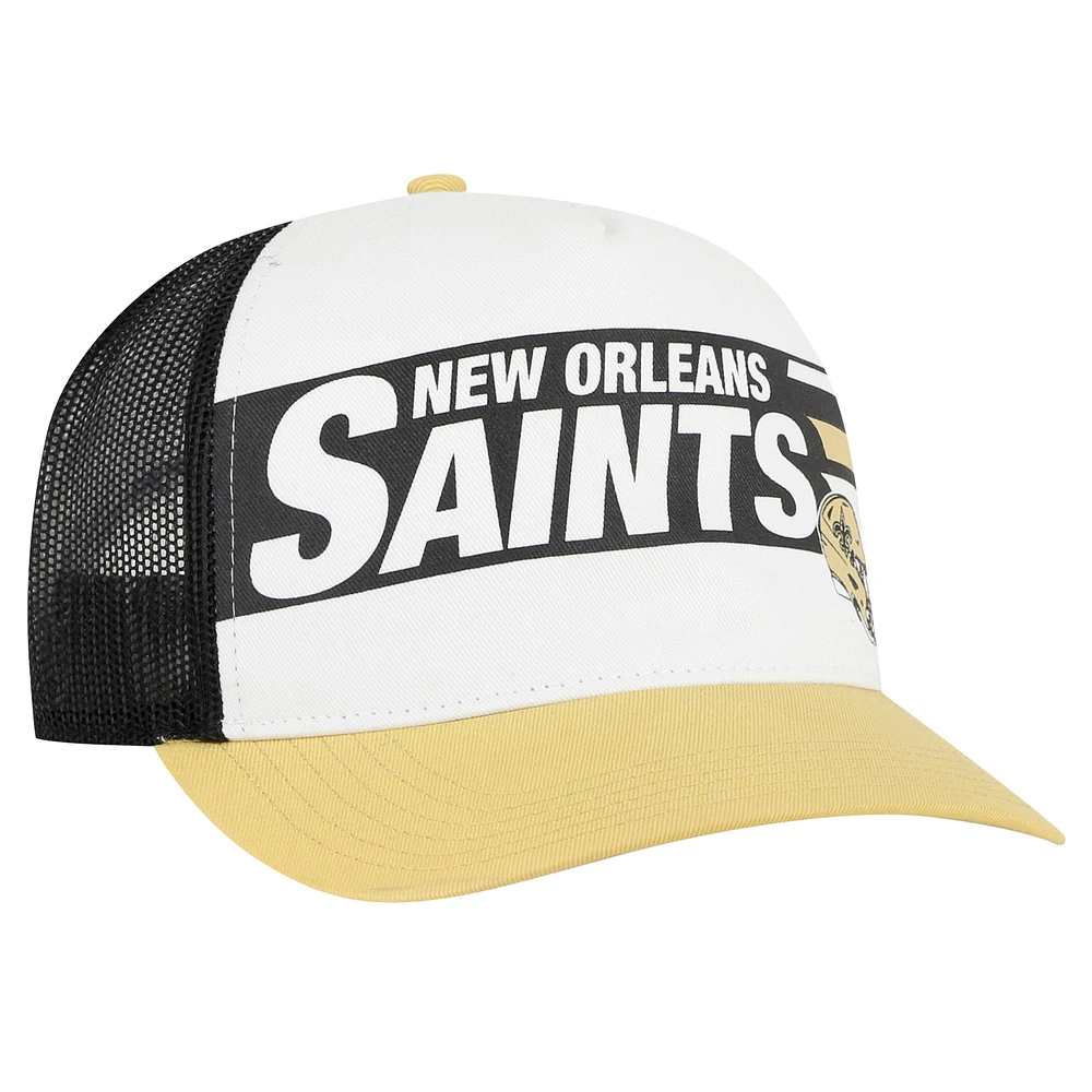 Men's '47 White/Gold New Orleans Saints Stack Line Hitch Trucker Adjustable Hat