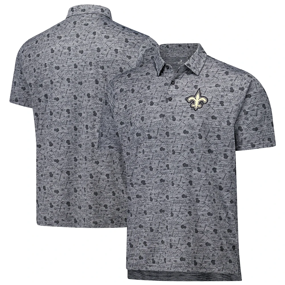 Polo Relentless Antigua Heather Black pour homme des New Orleans Saints