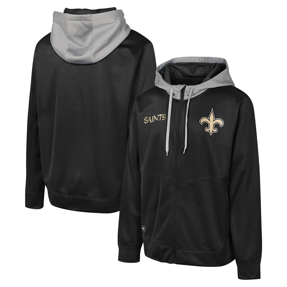 Veste à capuche noire entièrement zippée New Orleans Saints Replay Fashion Graphic pour homme