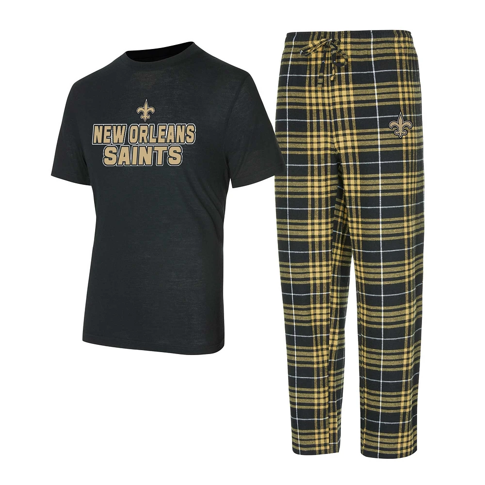 Ensemble de nuit pour homme Concepts Sport Black/New Orleans Saints Vector T-shirt et pantalon en flanelle