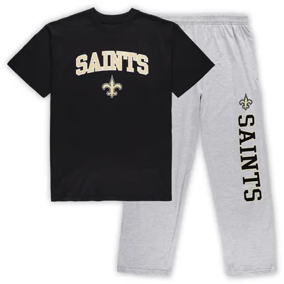 Concepts Sport Ensemble de nuit pour homme avec t-shirt et pantalon New Orleans Saints Big & Tall Noir/gris chiné