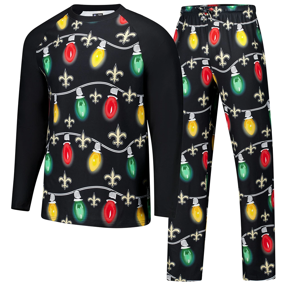 Ensemble t-shirt à manches longues et pantalon en tricot Garland Raglan pour homme Concepts Sport Black New Orleans Saints