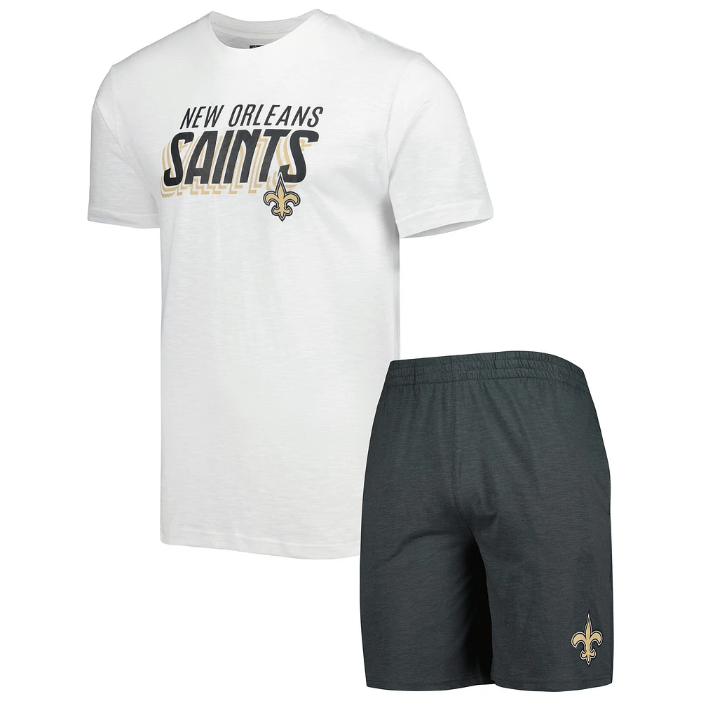 Ensemble de nuit T-shirt et short New Orleans Saints Downfield Concepts Sport anthracite/blanc pour homme