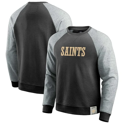 Men's Darius Rucker Collection by Fanatics Black/Heather Gray New Orleans Saints Colorblock Pullover Sweatshirt