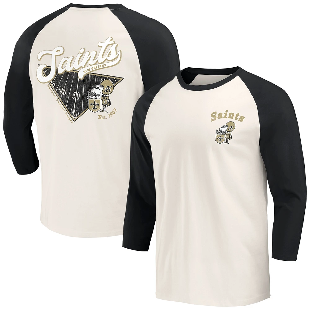 Men's Darius Rucker Collection by Fanatics Black/White New Orleans Saints Raglan 3/4 Sleeve T-Shirt