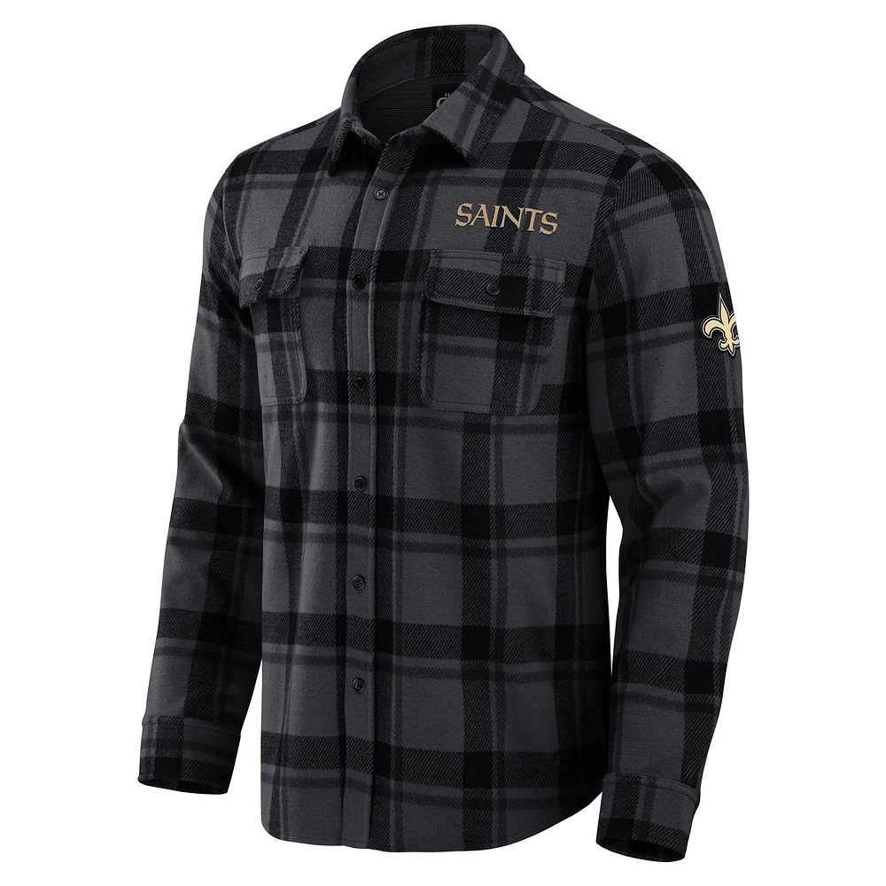 Men's Darius Rucker Collection by Fanatics Black New Orleans Saints Plaid Button-Up Shirt