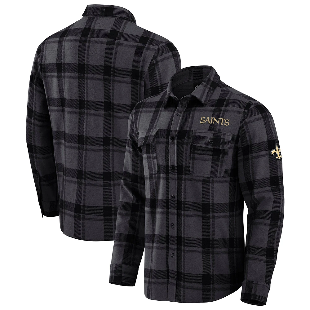 Chemise boutonnée noire à carreaux tri-blend des Saints de la Nouvelle-Orléans pour homme, collection Darius Rucker par Fanatics